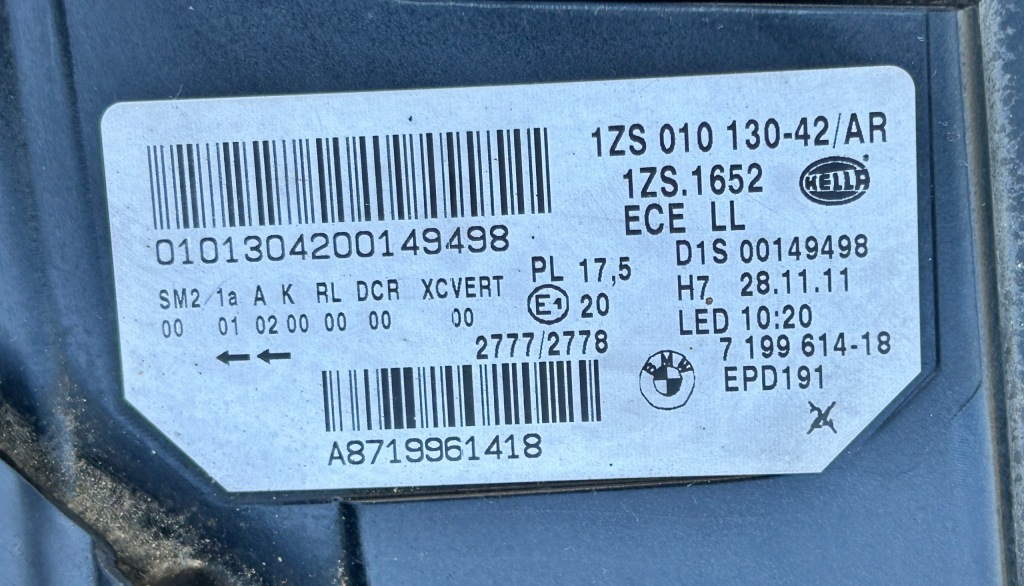 фото №11, Лампа права перед ксенон поворотний bmw 5 gt f07 7199614