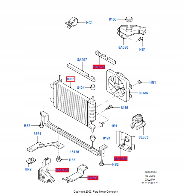 фото №1, Ford оригинальный номер 97kb-8005-ca радиатор, система охлаждение двигателя