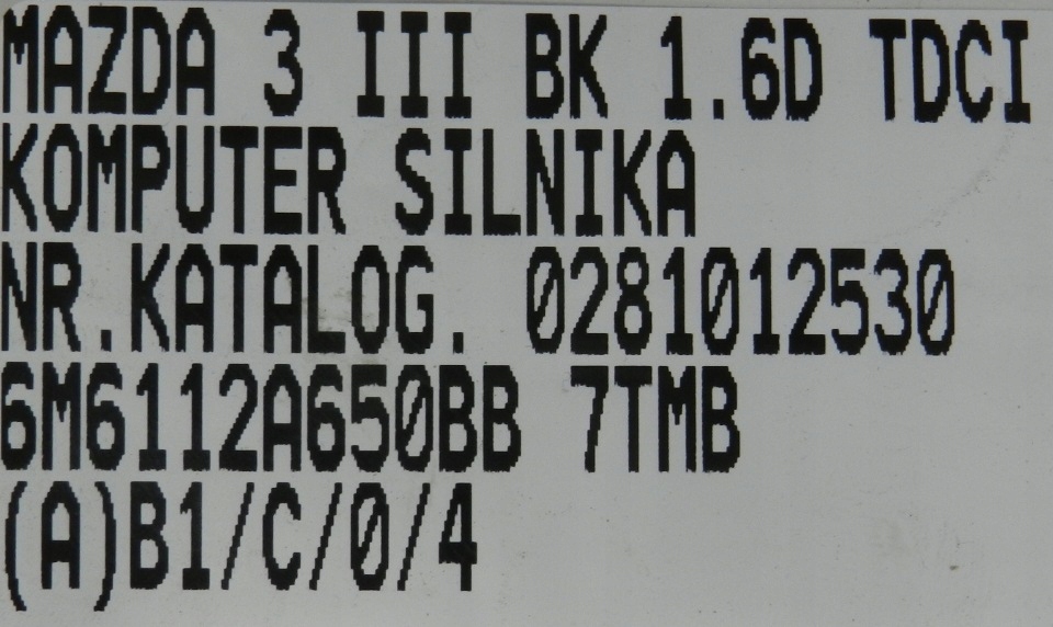 фото №6, Бортовой компьютер блок управления mazda 3 iii bk 1.6d 0281012530