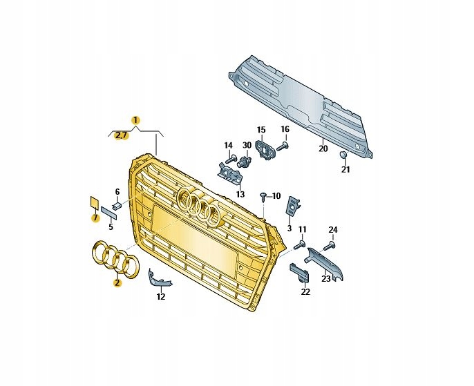 фото №1, Решітка радіатора радіатора решітка радіатора перед передній audi a4 b9 чорний хром оригінал aso