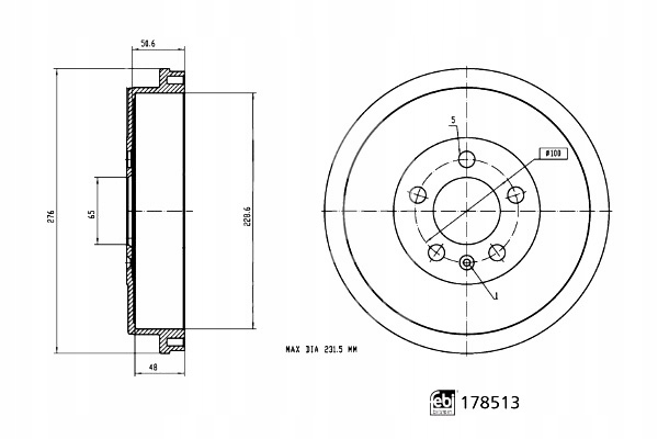 фото №4, Гальмівні барабани гальмівні 2szt. задня skoda rapid 1.0-1.6d 07.12- febi bilstein