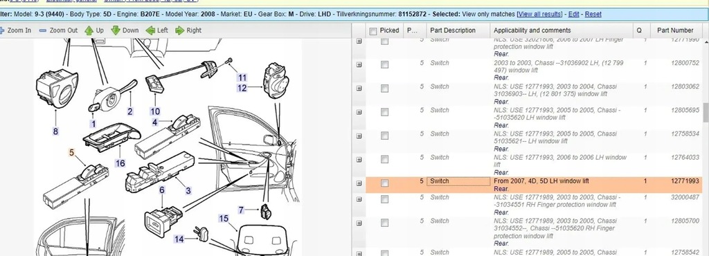 фото №8, Saab 9-3 ver2 2008 задня сторона ліва панелі керування, перемикачі