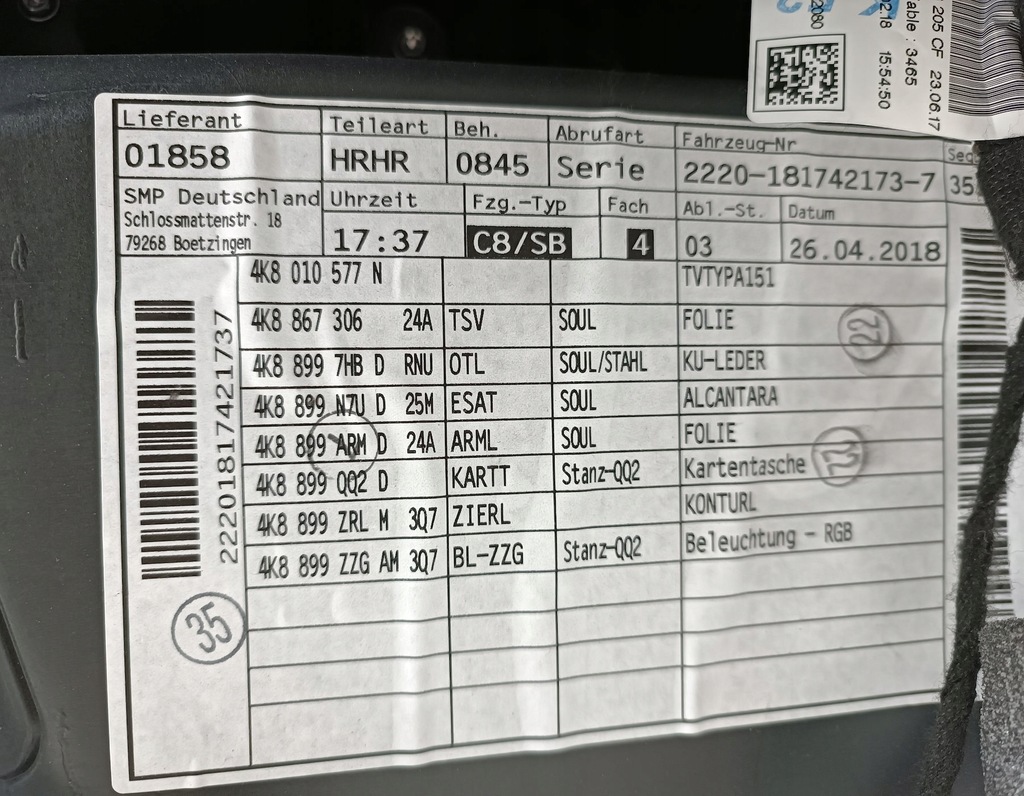 фото №9, Обивка обшивка дверь правый задний задняя led подсвечиваемый audi a7 c8 4k