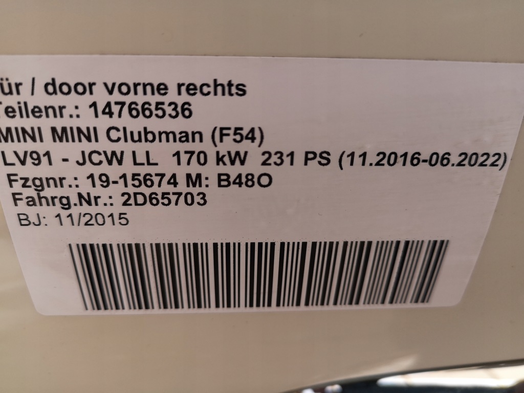 фото №8, Двері перед правий лівий mini clubman f54 850 pepper