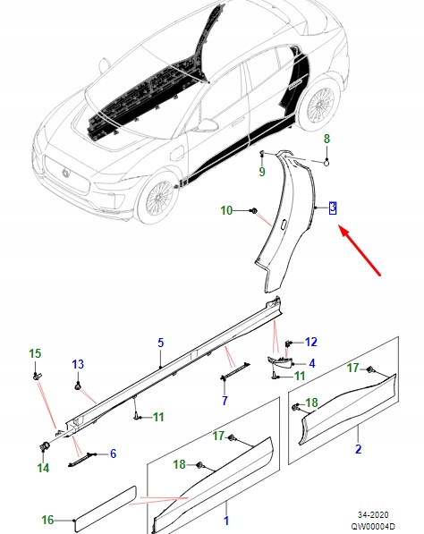 фото №1, Jaguar i-pace x590 rear правый door inner накладка t4k5227 original