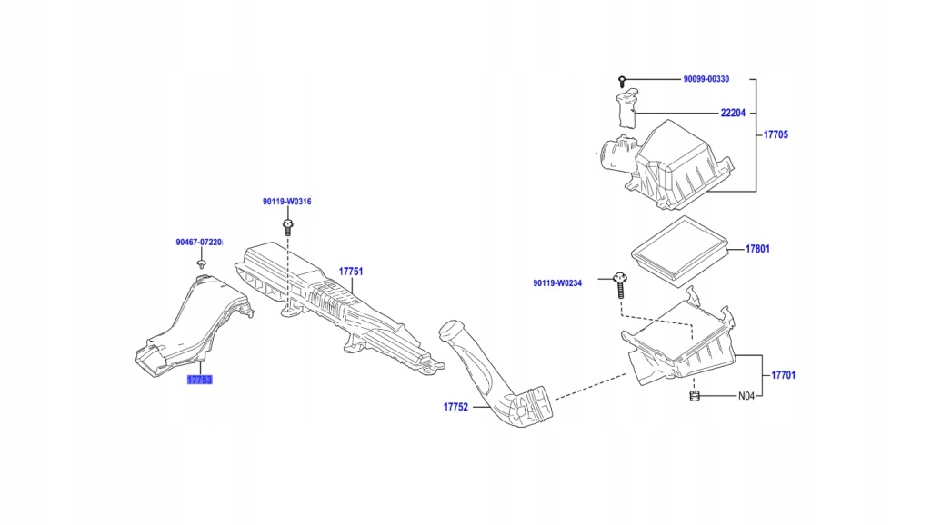 фото №1, 17753-0y010 труба всасывающая впуск фильтра воздуха передний pas corolla e21