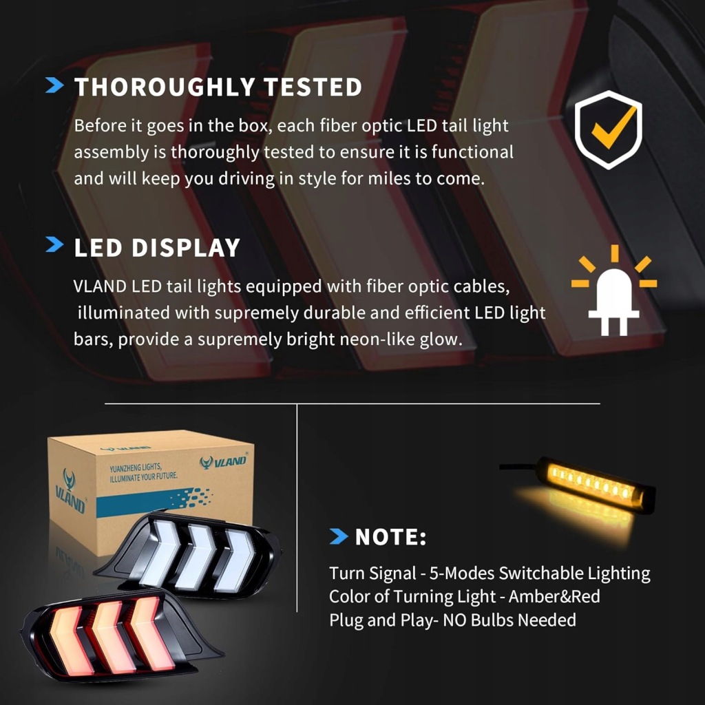 Ford mustang 2015-2023 фара фонари задние full led vland czyste поворотник жёлтый Оригинал