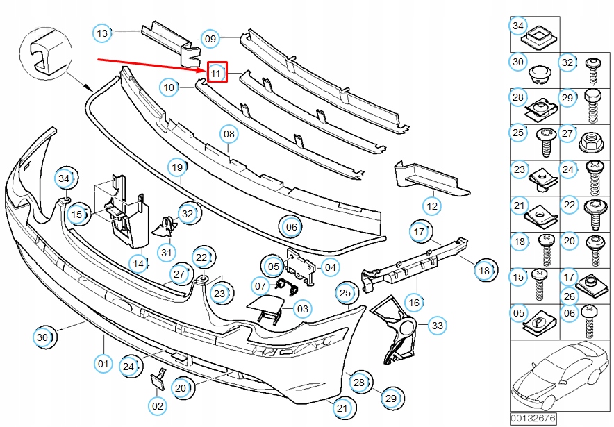 фото №9, Bmw 7 e65 передний бампер средний решётка радиатора acc 51117015025 оригинальный