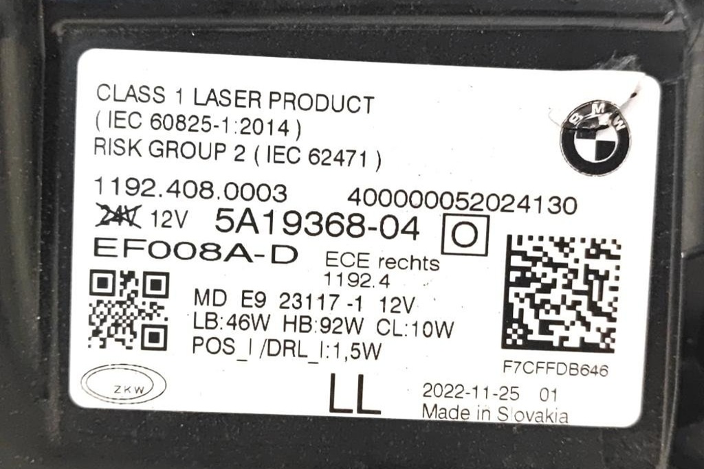 фото №9, Лампа права передня bmw i4 g26 5a19368 0.0l electric 2022