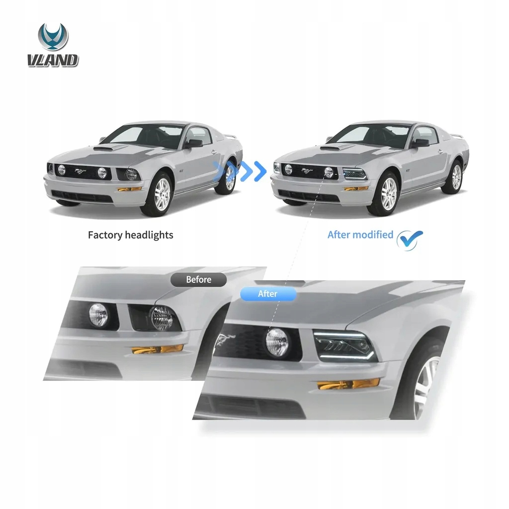 фото №12, Фары лампы l+r vland led динамические europa ford mustang v 5 2004-2009