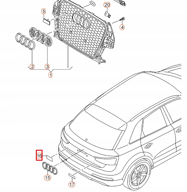 фото №11, Audi q3 8u rs rear trunk boot lid emblem badge 8u0853740