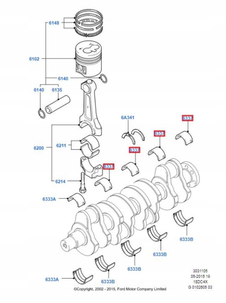 фото №8, Ford оригінальний номер 6795655 набір підшипник вала колінчастого