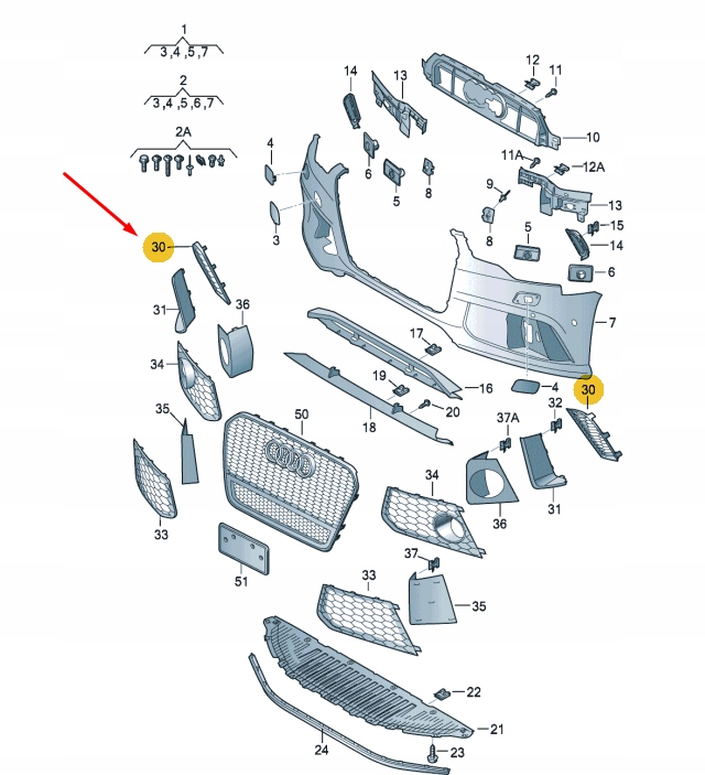 фото №1, Audi rs6 c7 передняя часть бампер правый сторона решётка 4g0807680t94