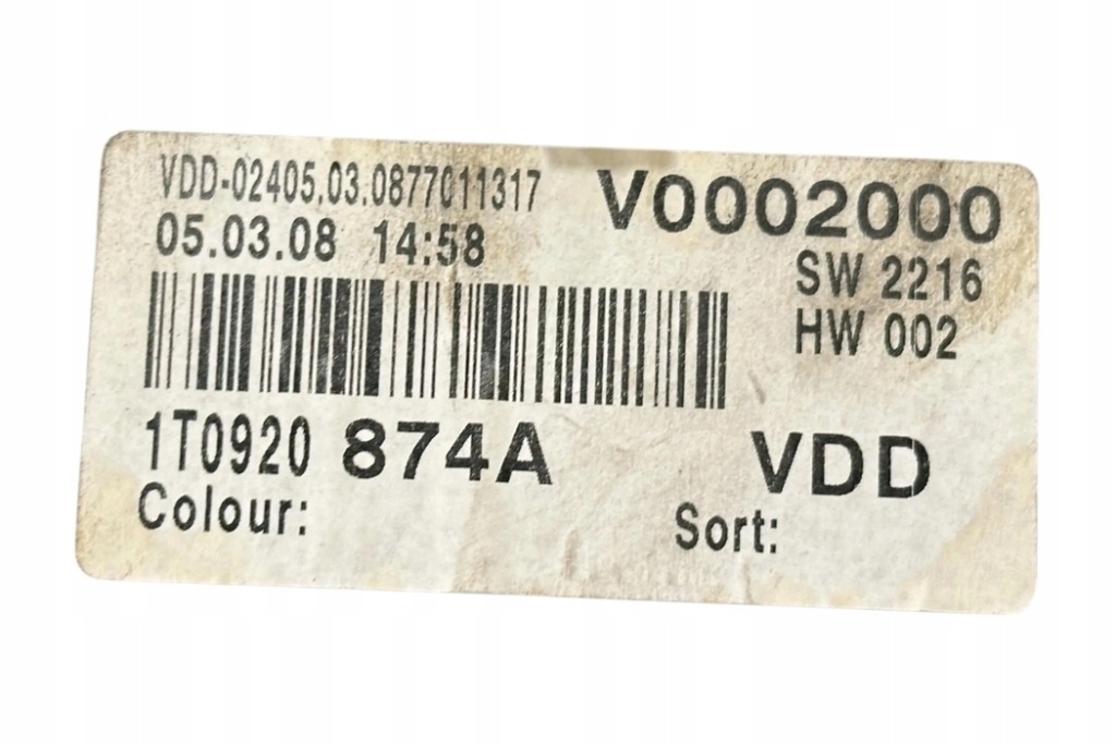 фото №7, Счетчик vw touran 1t3 1t0920874a 2.0l дизель 125kw 2008