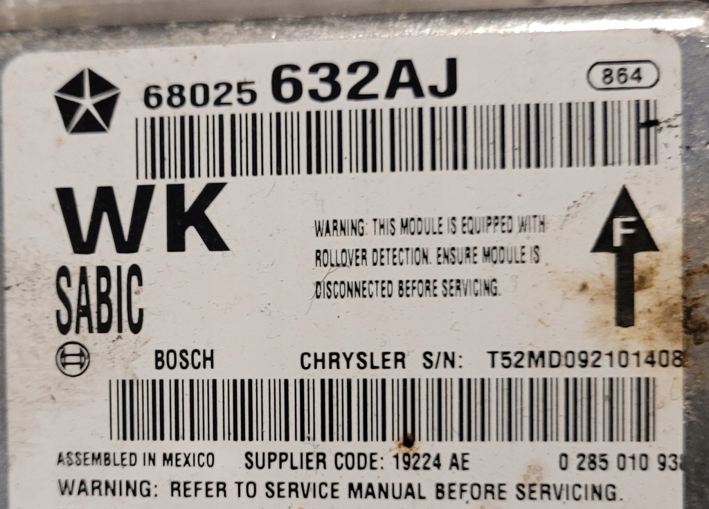 фото №1, Jeep grand cherokee wk2 датчик подушка безопасности p68025632aj