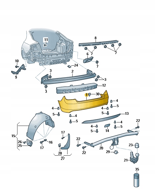 фото №1, Бампер задній skoda rapid оригінальний номер 5jj807421b