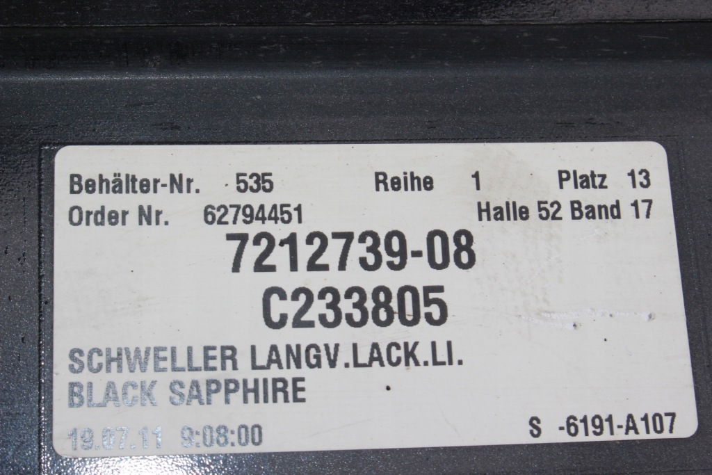 Молдинг порог левая bmw f01 f02 long 475 черный sapphire 7185043 Оригинал