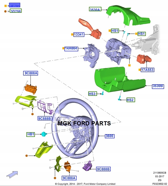фото №14, Переключатель корпус руля mustang 17 - 19 2456933 _ jr3t-14b522-jc3ja6