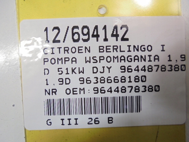 фото №8, Citroen berlingo i насос підсилювача 9644878380 1,9d 9638668180