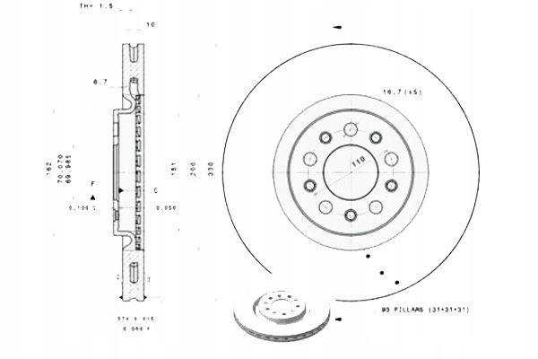 фото №14, Диск тормозная перед l/p alfa romeo 159, brera, giulietta, spider