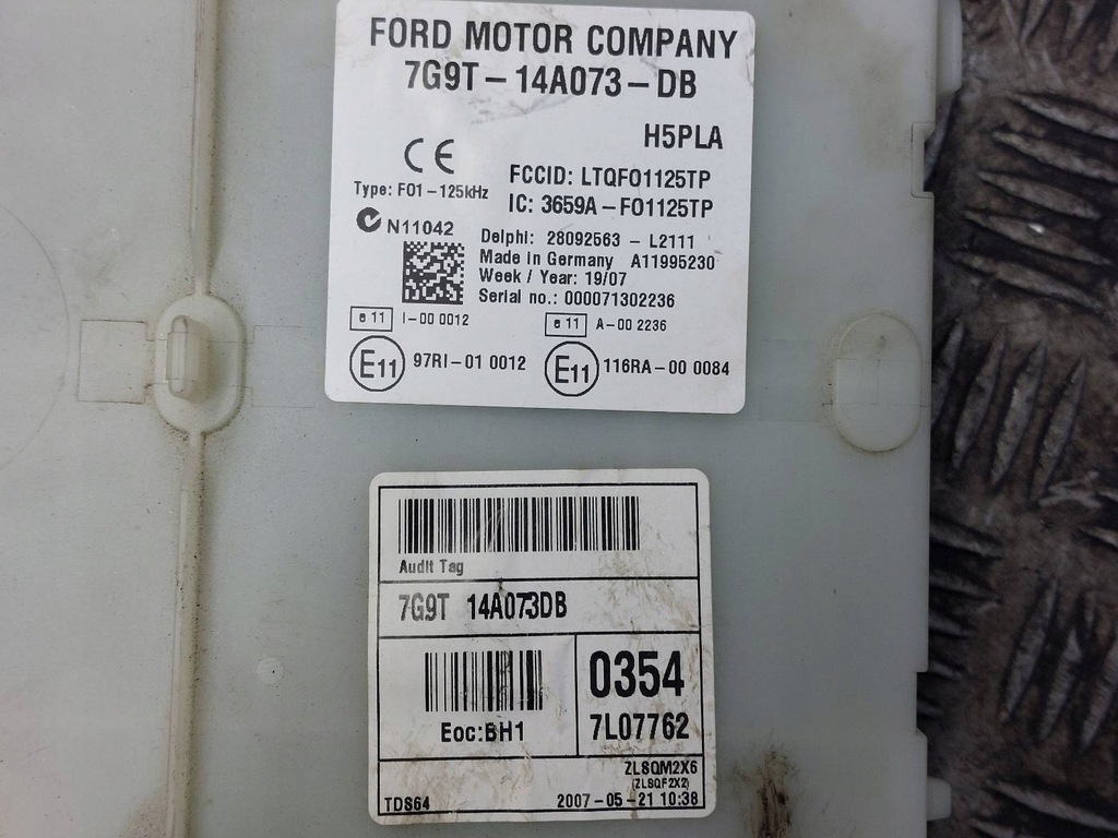 фото №8, Набор стартовый иммобилайзер блок управления ford mondeo mk4 2.0 tdci 7g91-12a650-de