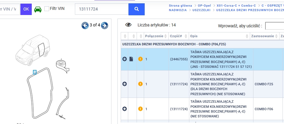 фото №1, Прокладка дверь задняя правое opel combo c оригинальный номер 13111724