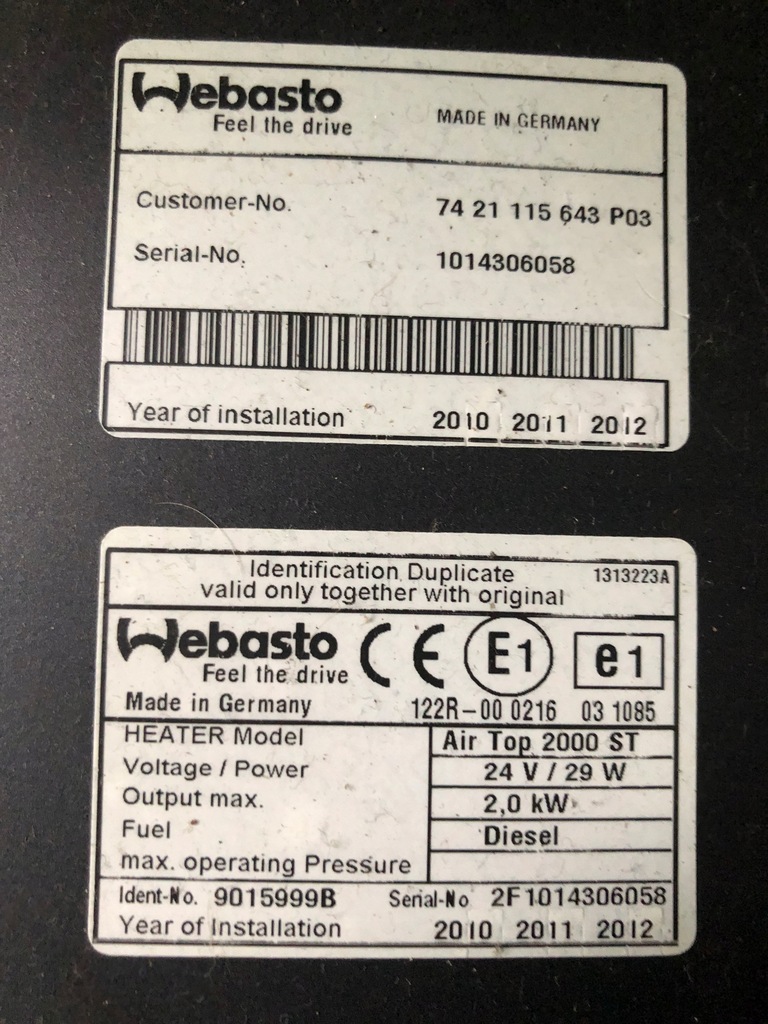 фото №3, Webasto dewasto air top 2000st adr renault premium midlum dxi volvo fl fe