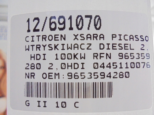 фото №8, Citroen xsara picasso форсунка дизель 9653594280 2,0hdi 0445110076