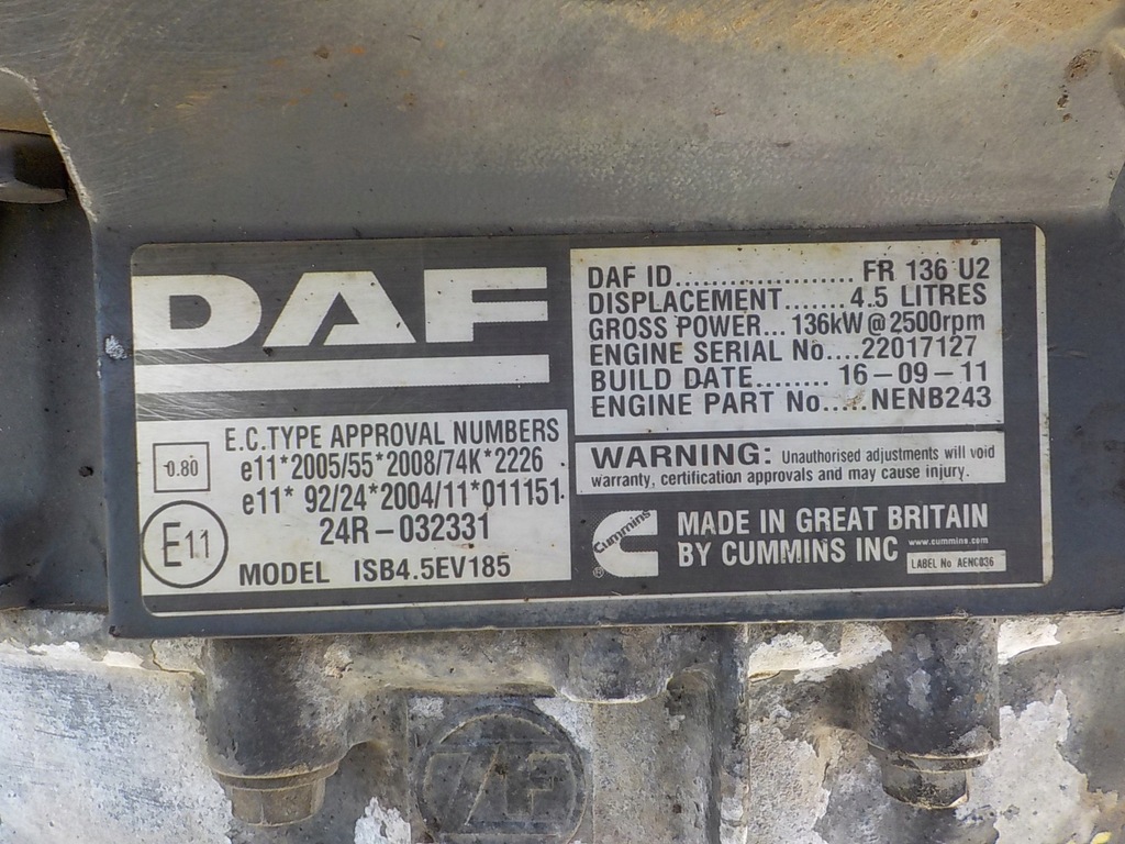 фото №15, Daf lf 11r 4.5 дизель 185km euro5 двигун fr136 fr136u2 kompletny film