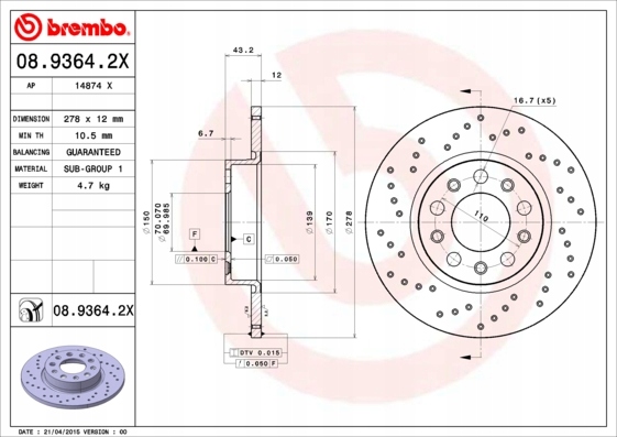 фото №3, Гальмівні диски гальмівні колодки задня brembo jeep renegade suv 1.6
