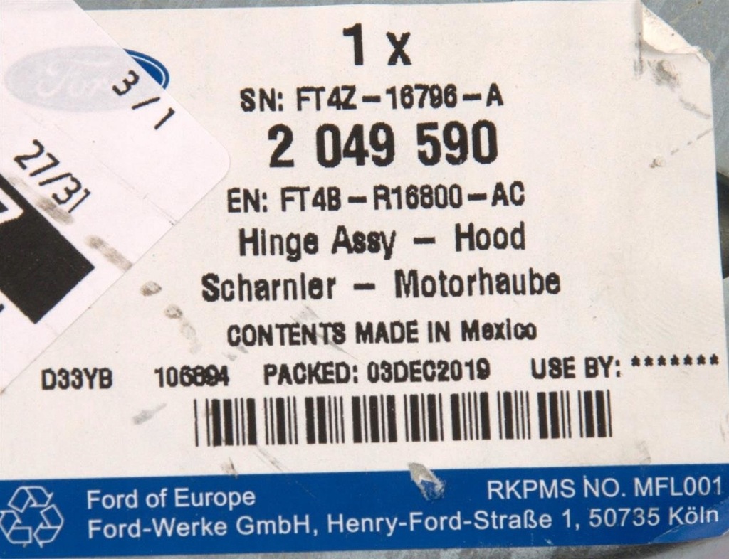 фото №11, Петля капот крышки двигателя правый ford edge 2016-