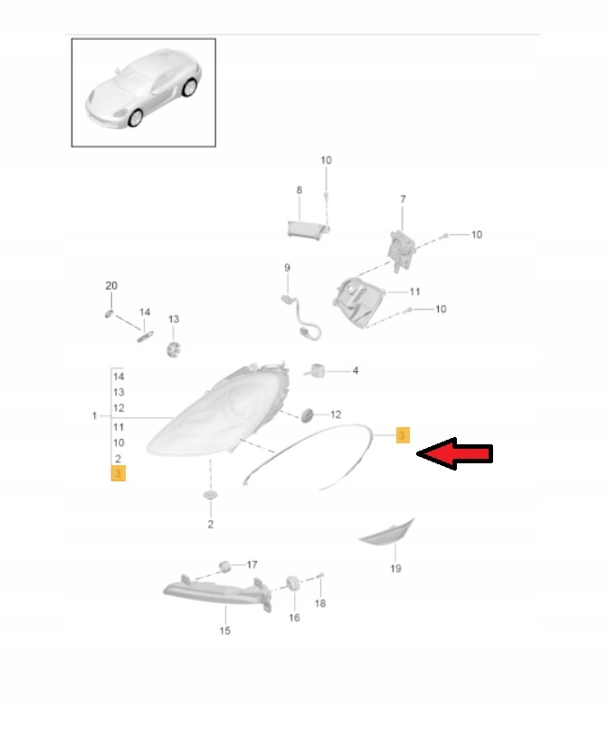 фото №1, Прокладка фара права porsche cayman 982