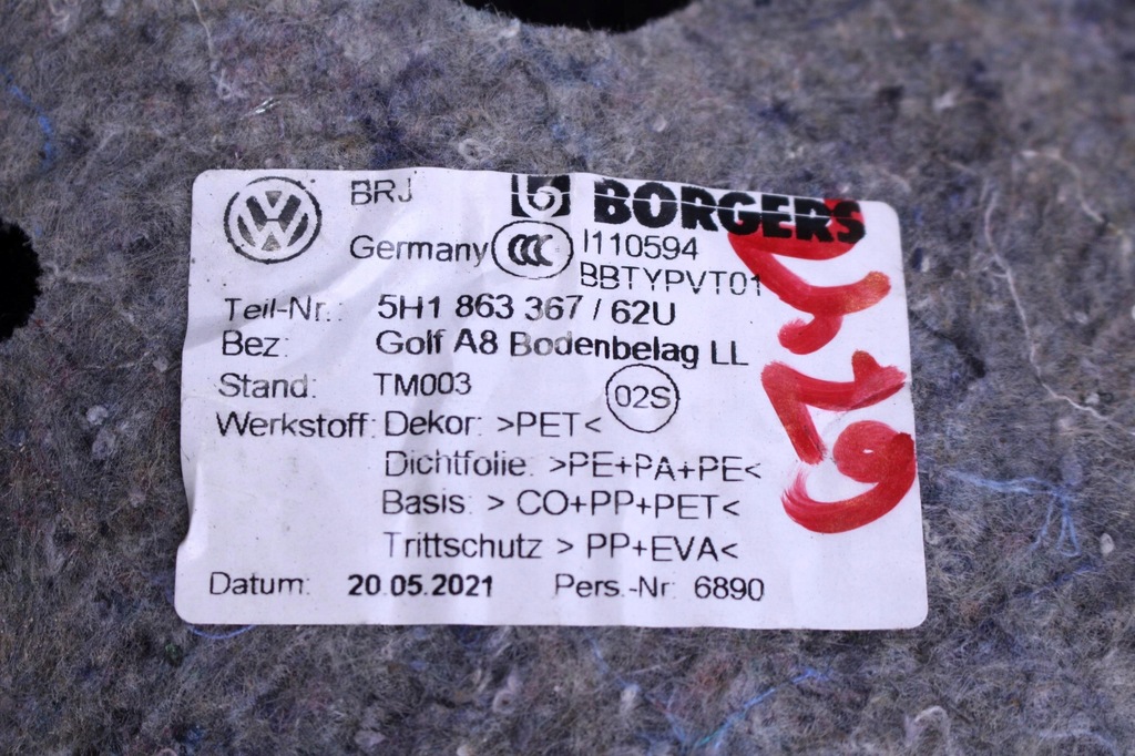 фото №7, Коврик пол vw golf 8 viii 21r.