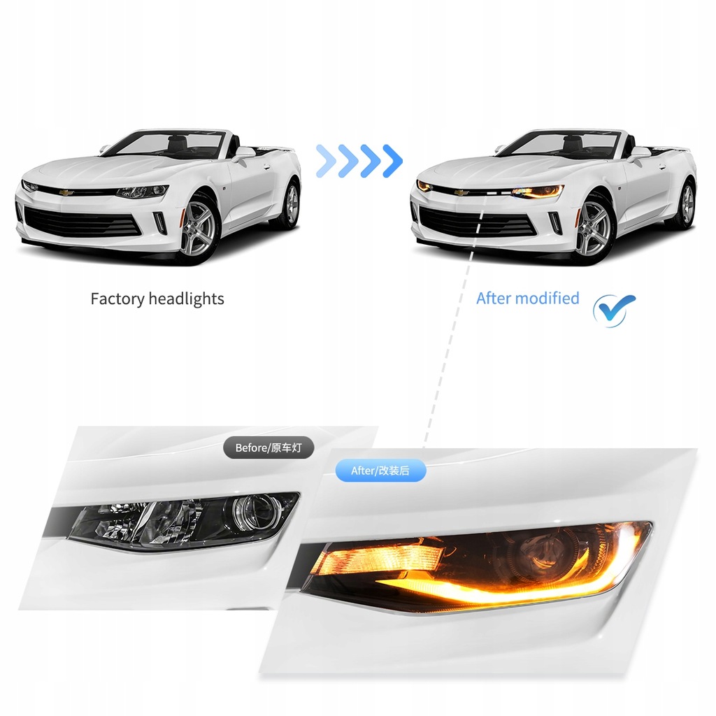 фото №8, Лампа лампы передние full led vland комплект chevrolet camaro 2016-2018