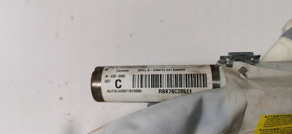 фото №7, Шторка безопасности воздушная правая левая opel astra h kombi