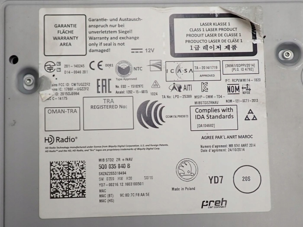 Радио заводской дисплей европа 6v0919604b skoda fabia 3 6v 17r Цена