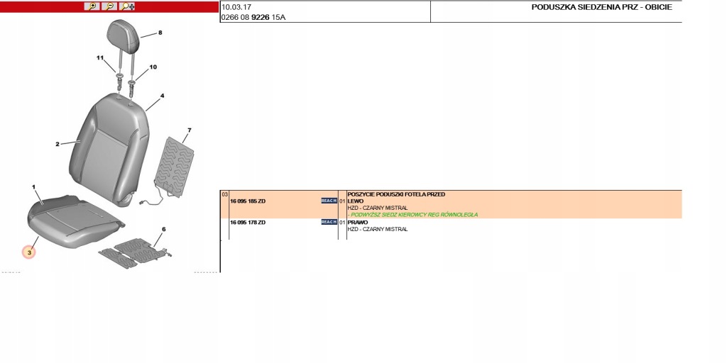 Обшивка подушки безпеки сидіння przed ліва citroen c-elysee оригінальний номер 16095185zd Недорого