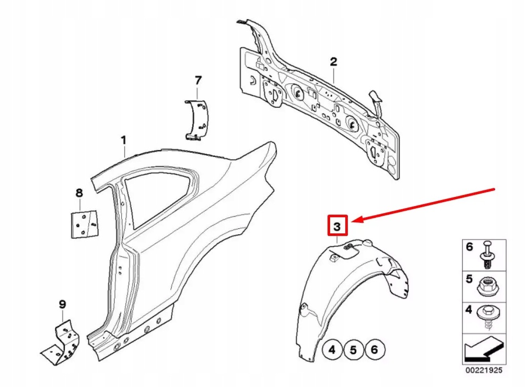 фото №7, Bmw 1 cabrio e88 rear правый inner fender 51717166250 7166250 oem