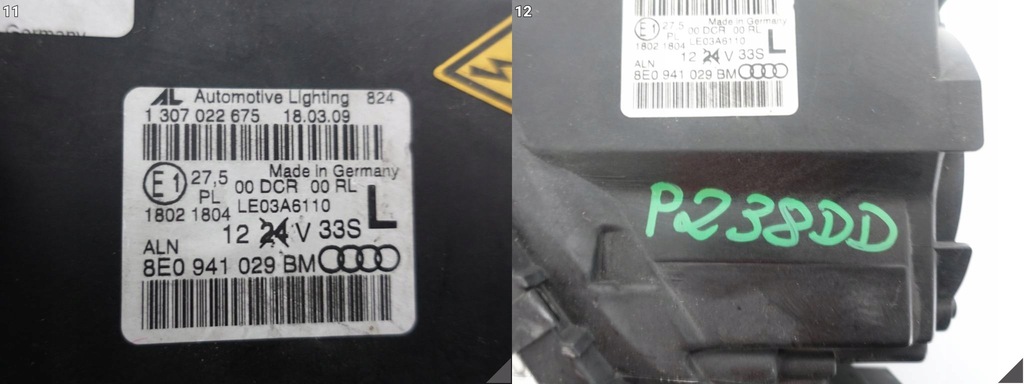 фото №12, Audi a4 s4 rs4 8e0 b7 04-08 лампа ксенон левая перед europa 8e0941029bm