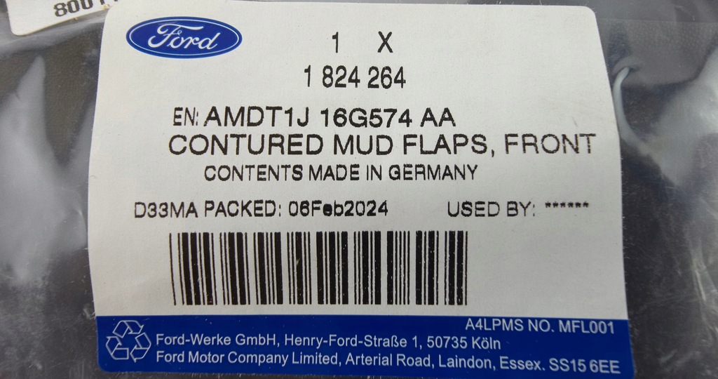 фото №7, Брызговики перед набор transit/tourneo connect _ 1824264 _ amdt1j-16g574-aa