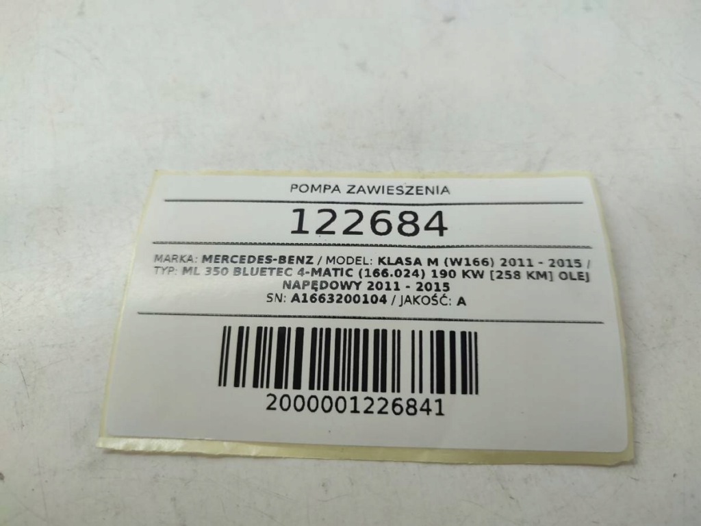 фото №7, Компрессор насос подвеска airmatic mercedes w166 ml a1663200104