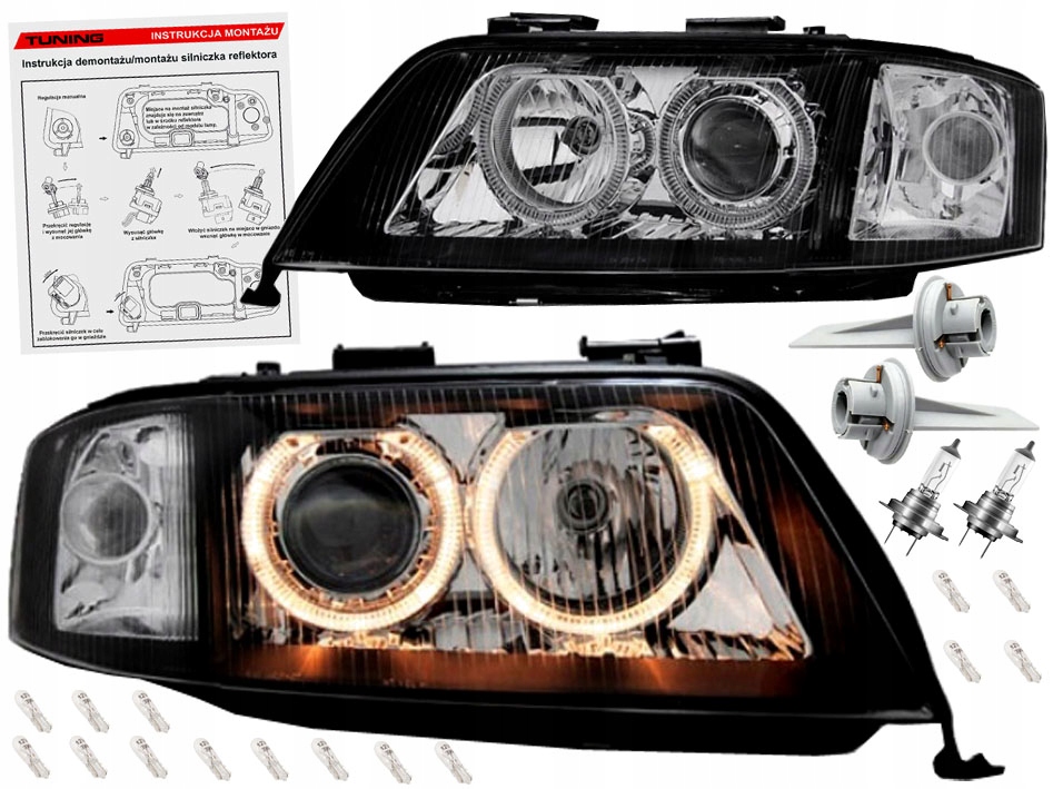 фото №1, Audi a6 c5 4b 97-01 лампы фары black кольца