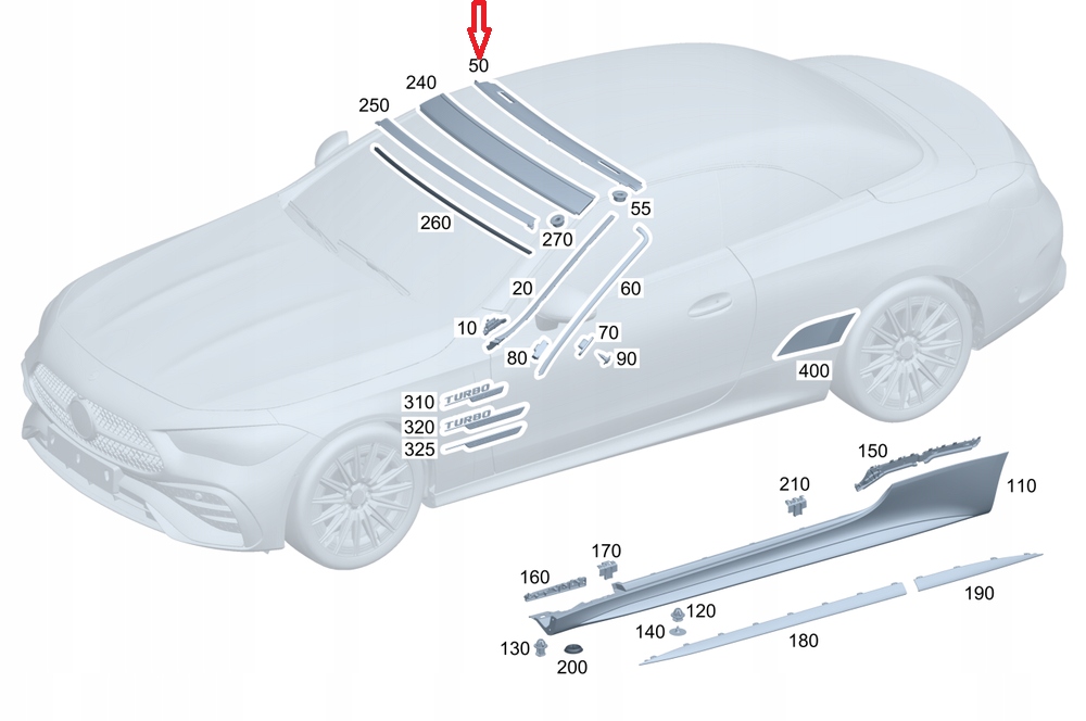 Mercedes-benz cle a236 dekor молдинг декоративна вітровики дах a2366908202 Доставка