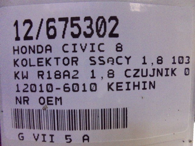 фото №13, Honda civic 8 viii коллектор всасывающий 1,8 датчик 012010-6010 r18a2
