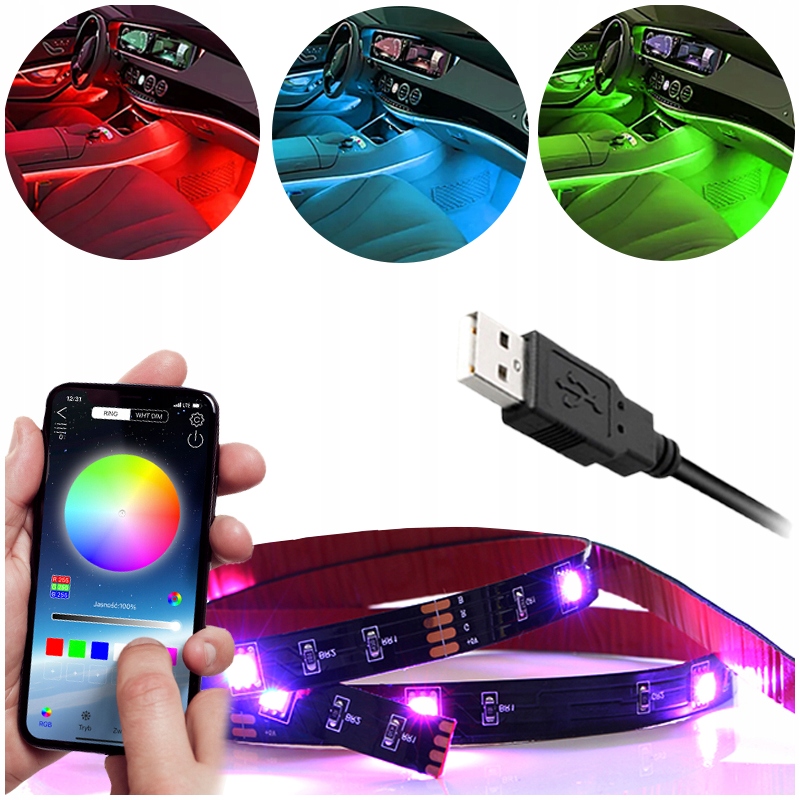 фото №1, Ремень лента led rgb na port usb освещение do салона автомобиля автомобиля 5m