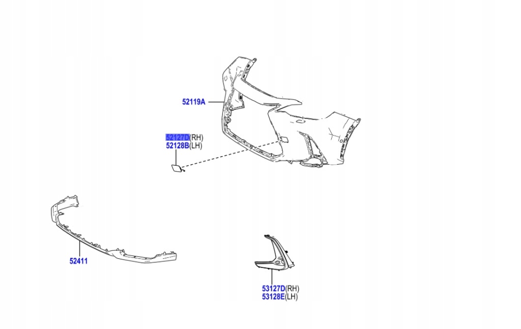 фото №1, 52127-78110-b1 правая заглушка фаркоп hak передний бампера 1l1 lexus nx 21-