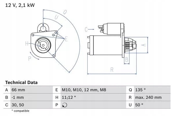 Bosch стартер renault megane ii/ laguna i/ii/ scenic ii/ trafic 2 1,9dc Ціна