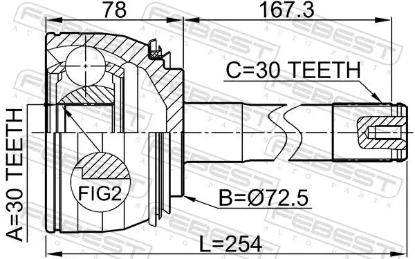 Шрус  піввісь перед 0110-074 febest lexus toyota Доставка