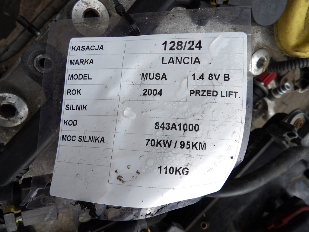 фото №5, Lancia musa 1,4b 8v 70kw 95km двигун kompletny 843a1000