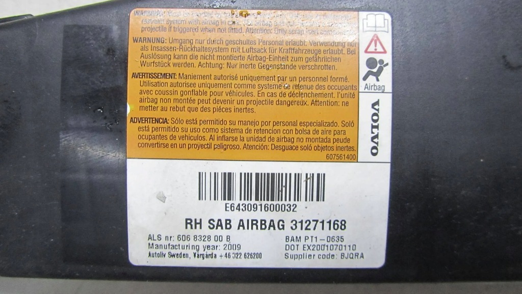 фото №6, Volvo xc60 подушка подушка безопасности сиденье правая 08-